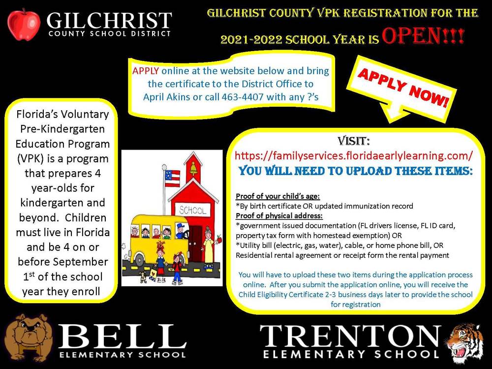 VPK Registration Is Open Gilchrist County School District