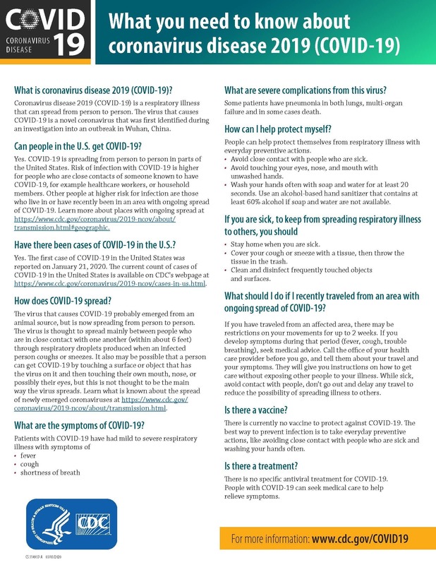 Coronavirus Fact Sheet from CDC